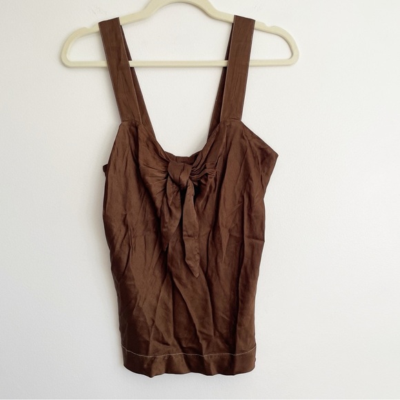 NWT Raquel Allegra Satin Tow Front Blouse Top Chocolate Brown Metallic Designer - Picture 3 of 13